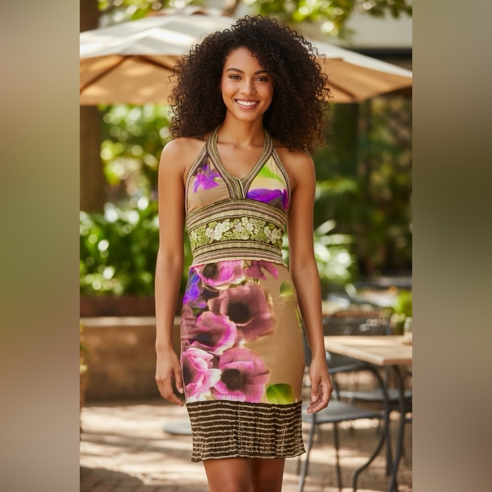 Class Roberto Cavalli Multicolor Floral Halter Dress XXS